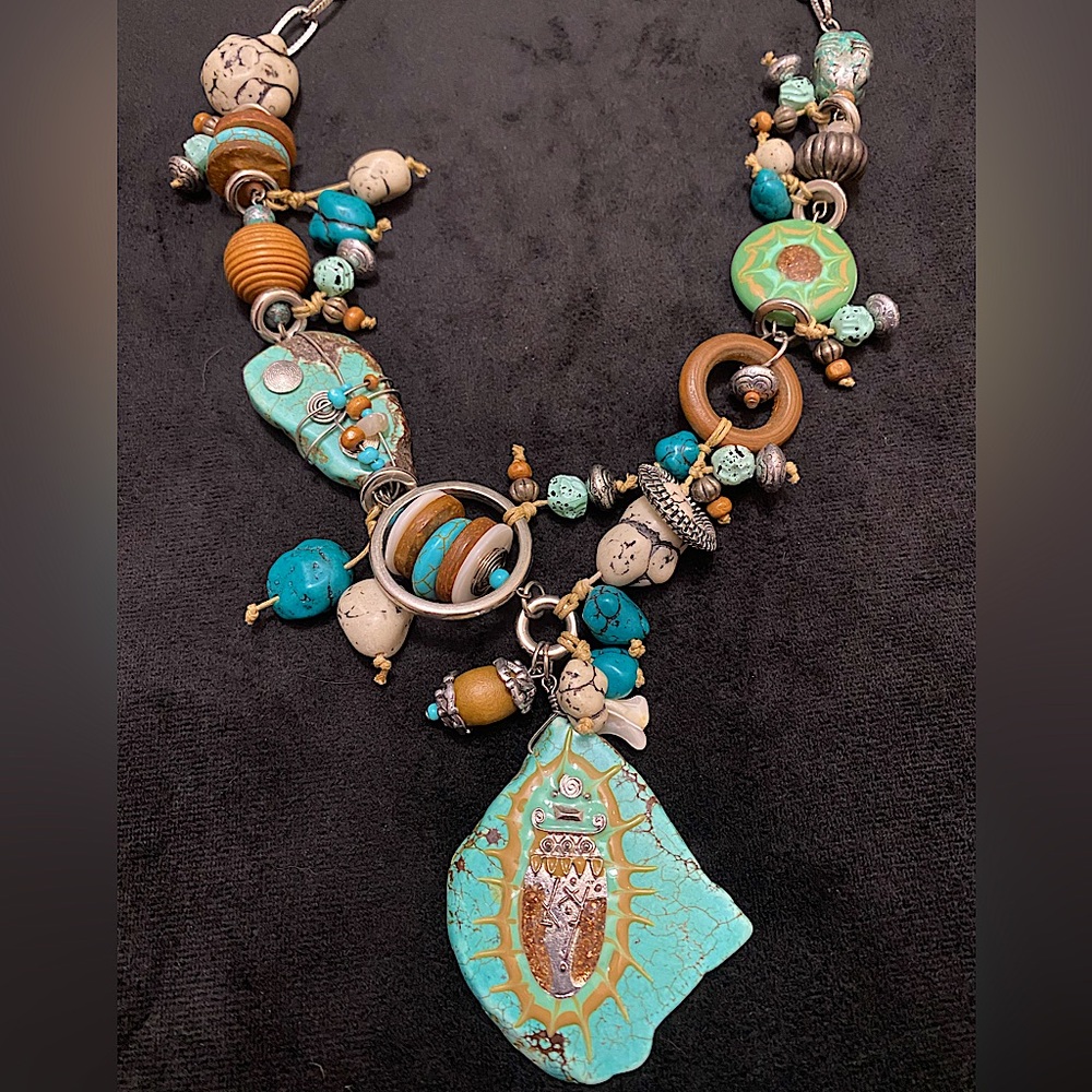Boho Beaded + Turquoise Statement Necklace - image 2